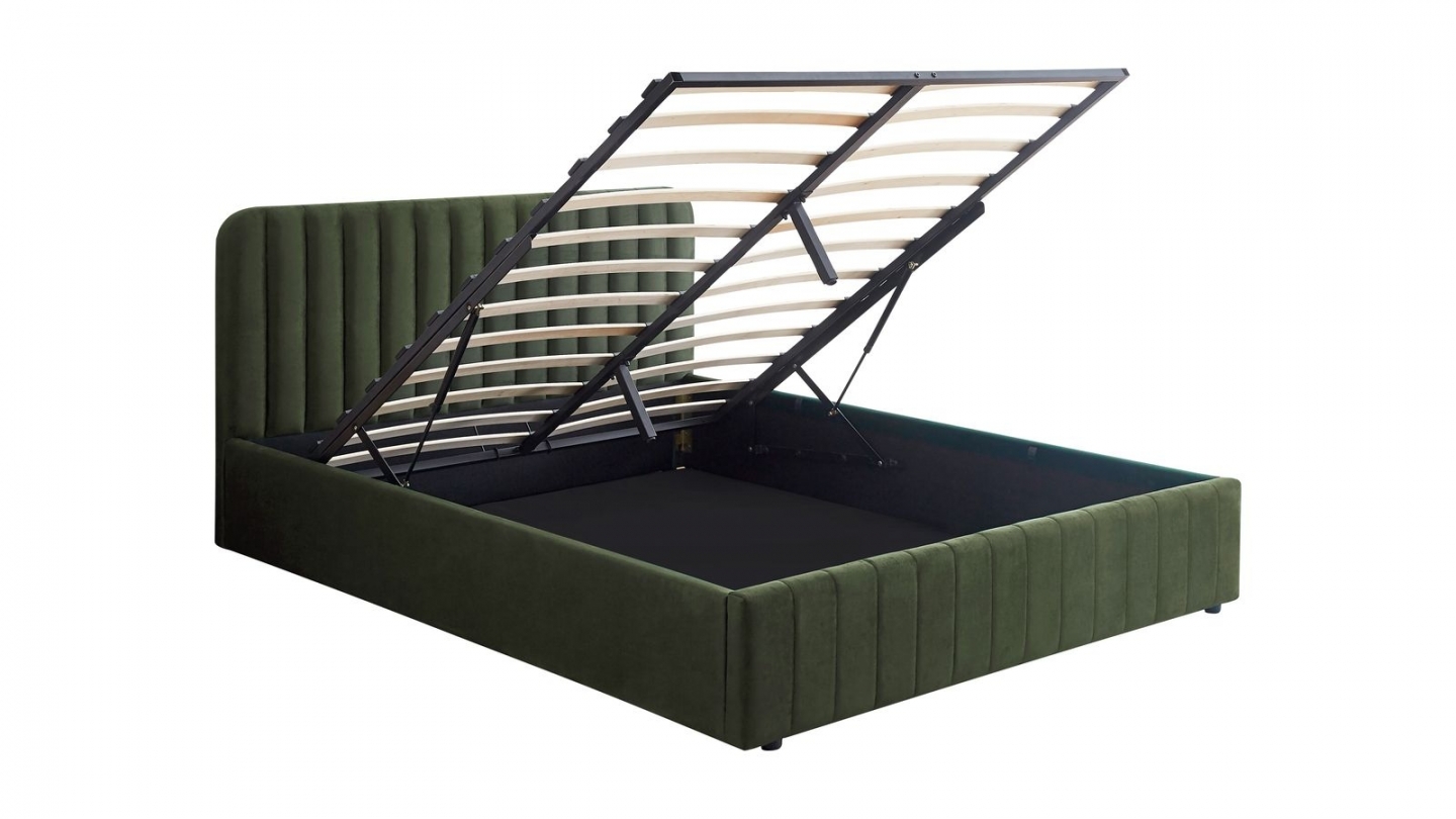 Ensemble Lit coffre adulte 140x190cm avec tête de lit en velours vert kaki - Ava + Matelas mémoire de forme - Memo HR Ensemble Lit coffre adulte 140x190cm avec tête de lit en velours vert kaki - Ava + Matelas mémoire de forme - Memo HR