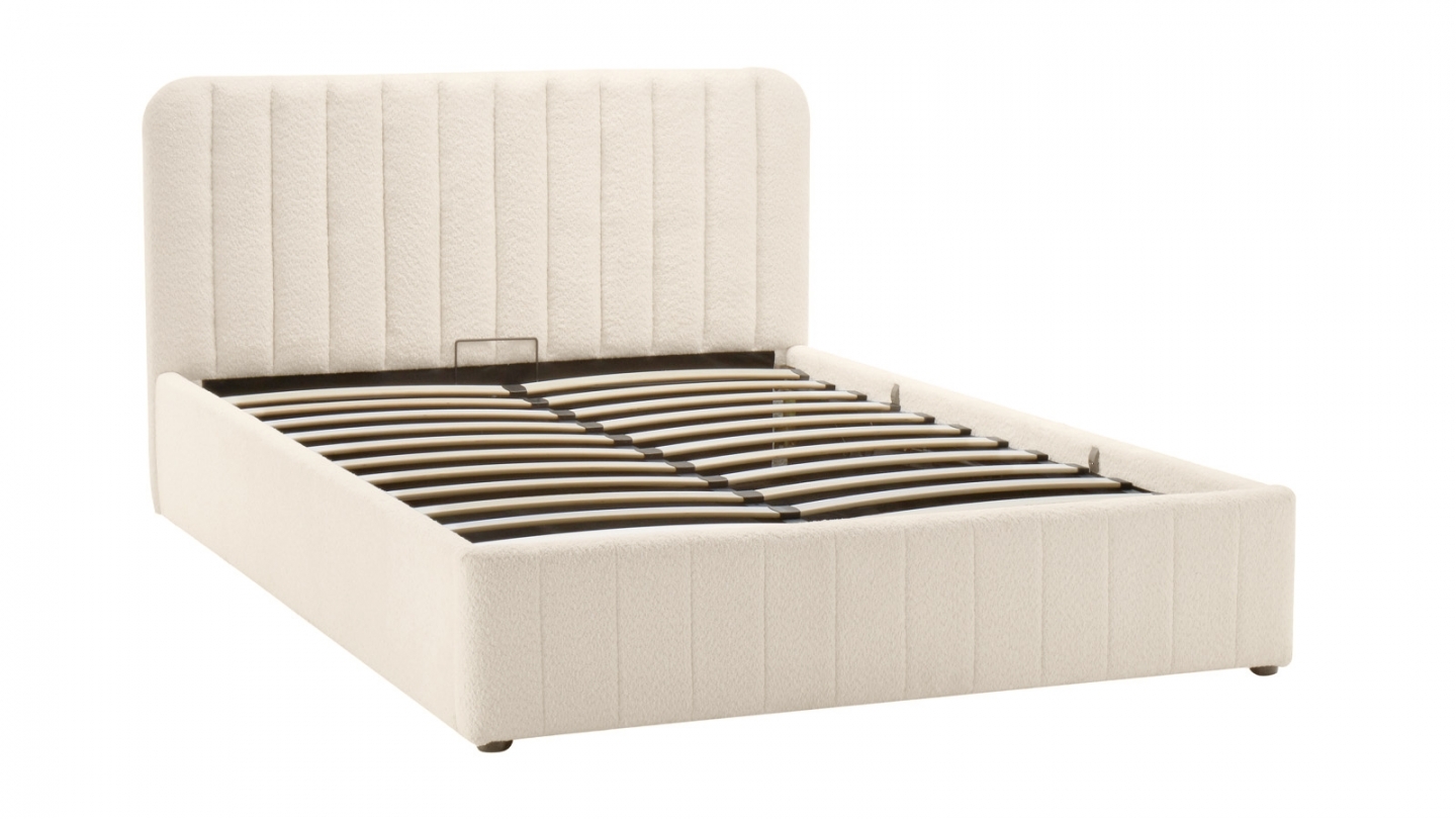 Ensemble Lit coffre adulte 160x200cm avec tête de lit en tissu bouclé beige - Ava + Matelas mémoire de forme - Memo HR Ensemble Lit coffre adulte 160x200cm avec tête de lit en tissu bouclé beige - Ava + Matelas mémoire de forme - Memo HR