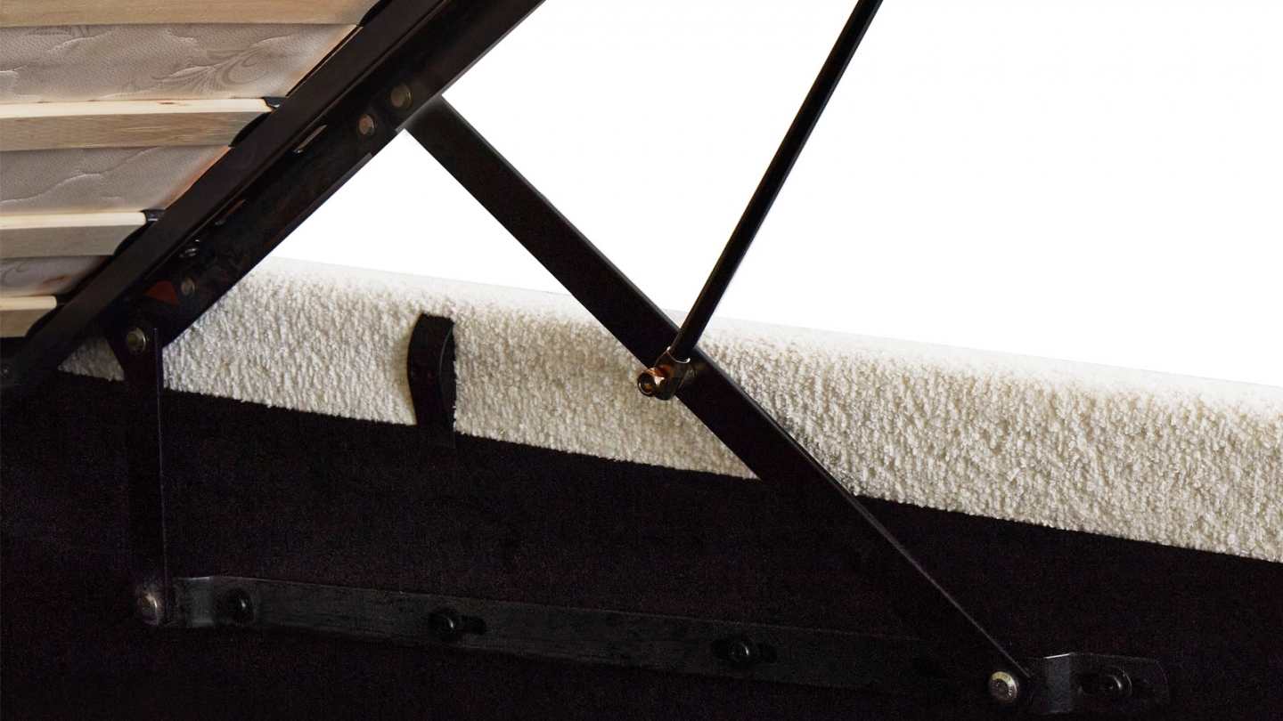 Ensemble Lit coffre adulte 160x200cm avec tête de lit en tissu bouclé beige - Ava + Matelas mémoire de forme - Memo HR Ensemble Lit coffre adulte 160x200cm avec tête de lit en tissu bouclé beige - Ava + Matelas mémoire de forme - Memo HR