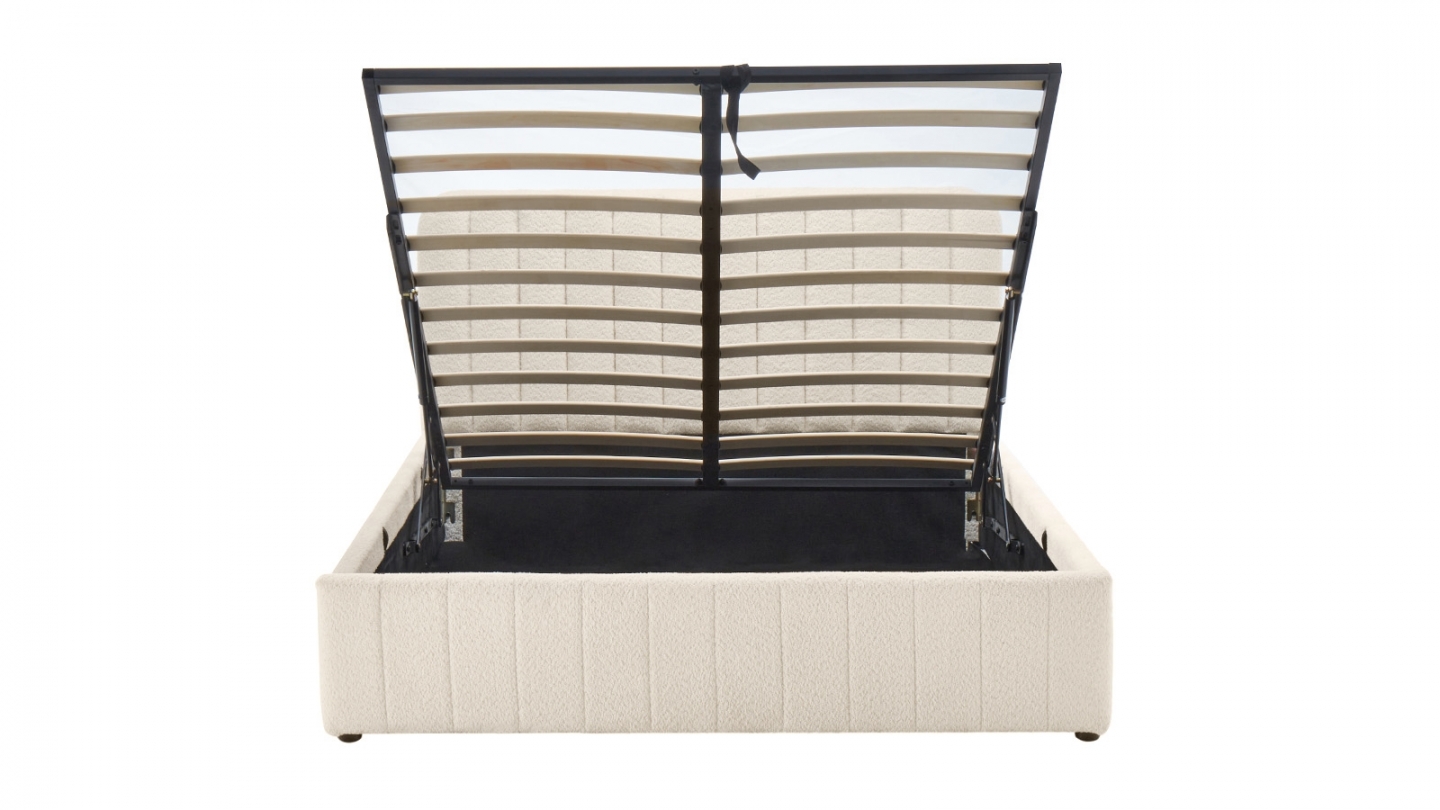 Ensemble Lit coffre adulte 160x200cm avec tête de lit en tissu bouclé beige - Ava + Matelas mémoire de forme - Memo HR Ensemble Lit coffre adulte 160x200cm avec tête de lit en tissu bouclé beige - Ava + Matelas mémoire de forme - Memo HR