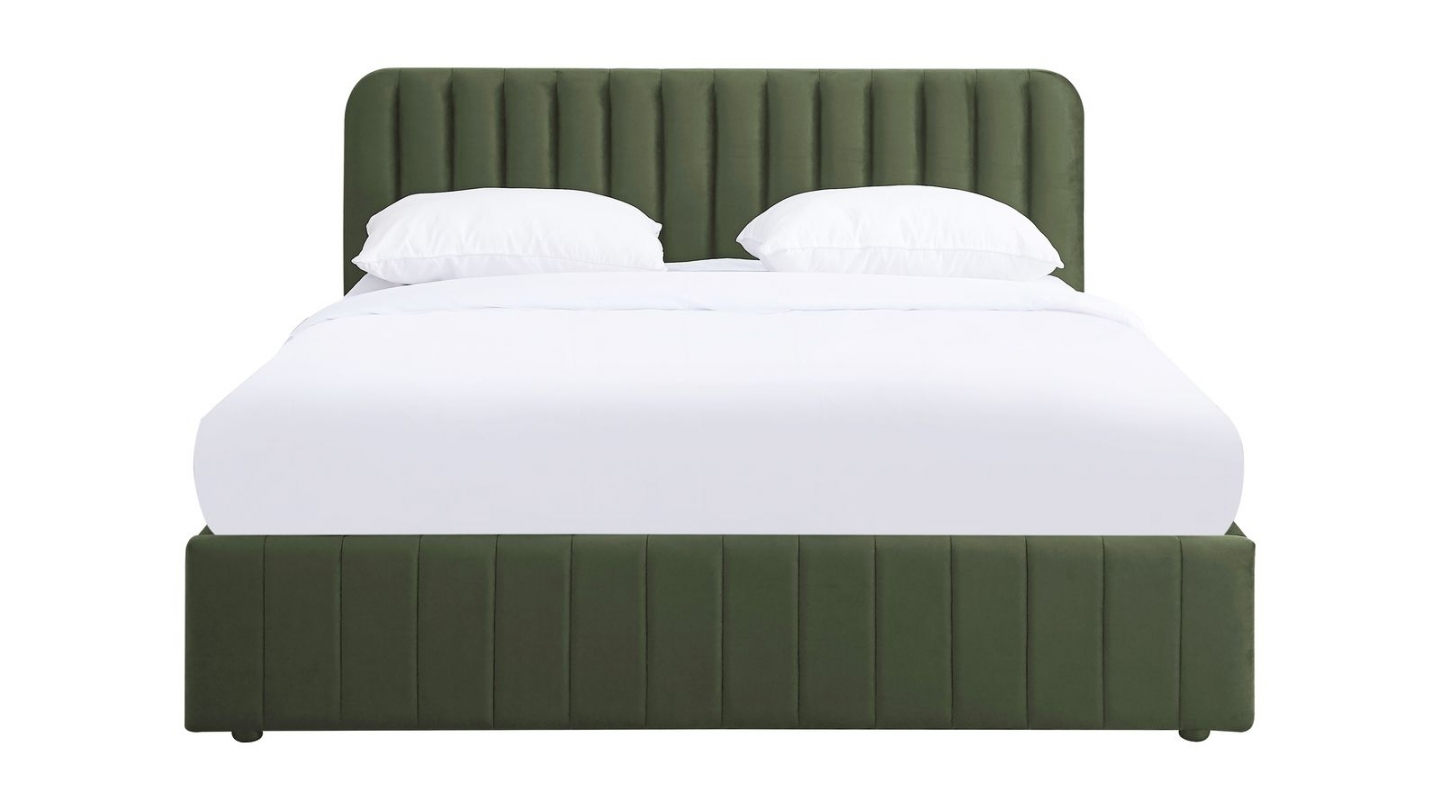 Ensemble Lit coffre adulte 160x200cm avec tête de lit en velours vert kaki - Ava + Matelas mémoire de forme - Memo HR Ensemble Lit coffre adulte 160x200cm avec tête de lit en velours vert kaki - Ava + Matelas mémoire de forme - Memo HR