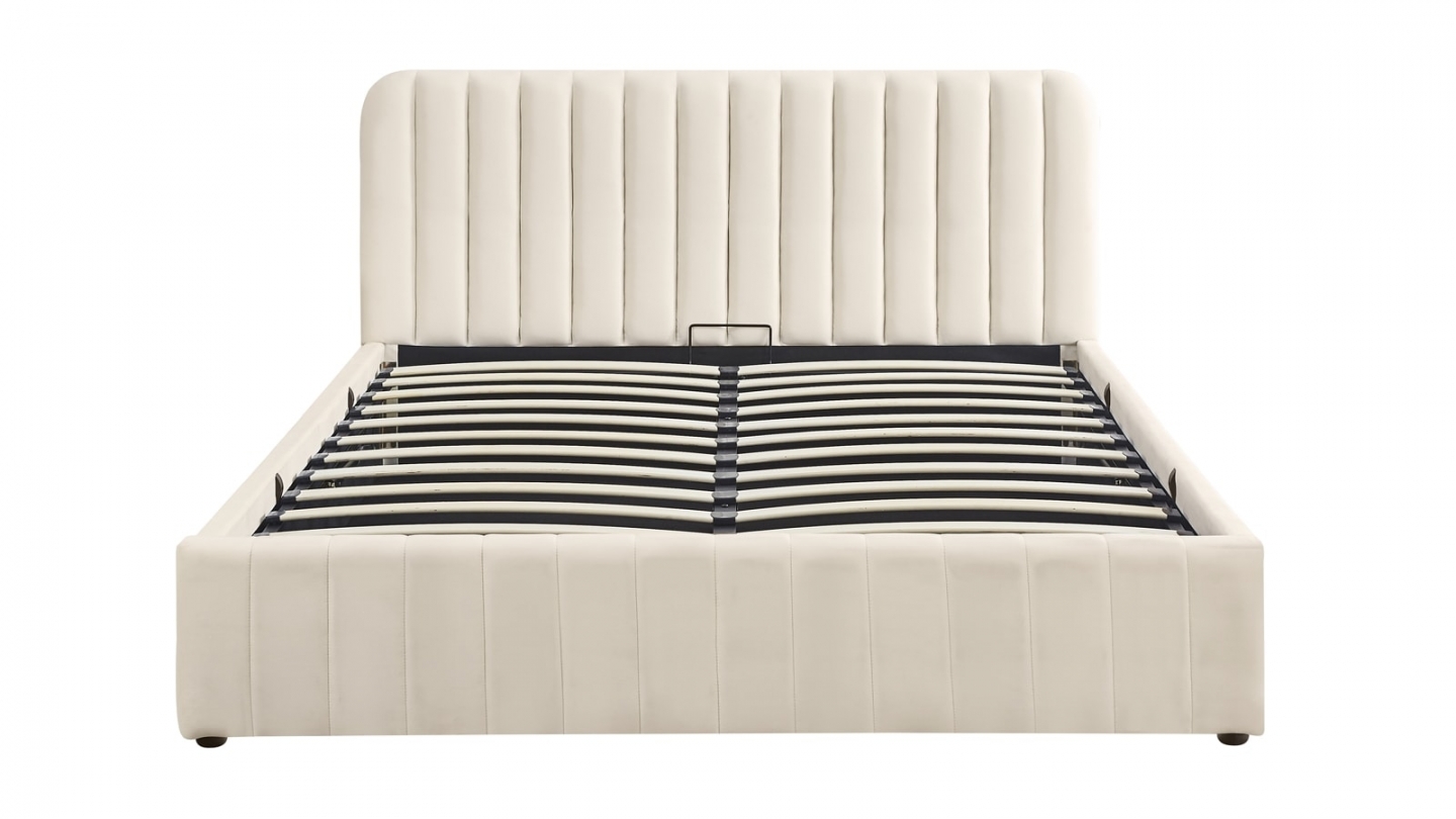 Ensemble Lit coffre adulte 160x200cm avec tête de lit en velours beige - Ava + Matelas ressorts ensachés - Spring Elite Ensemble Lit coffre adulte 160x200cm avec tête de lit en velours beige - Ava + Matelas ressorts ensachés - Spring Elite