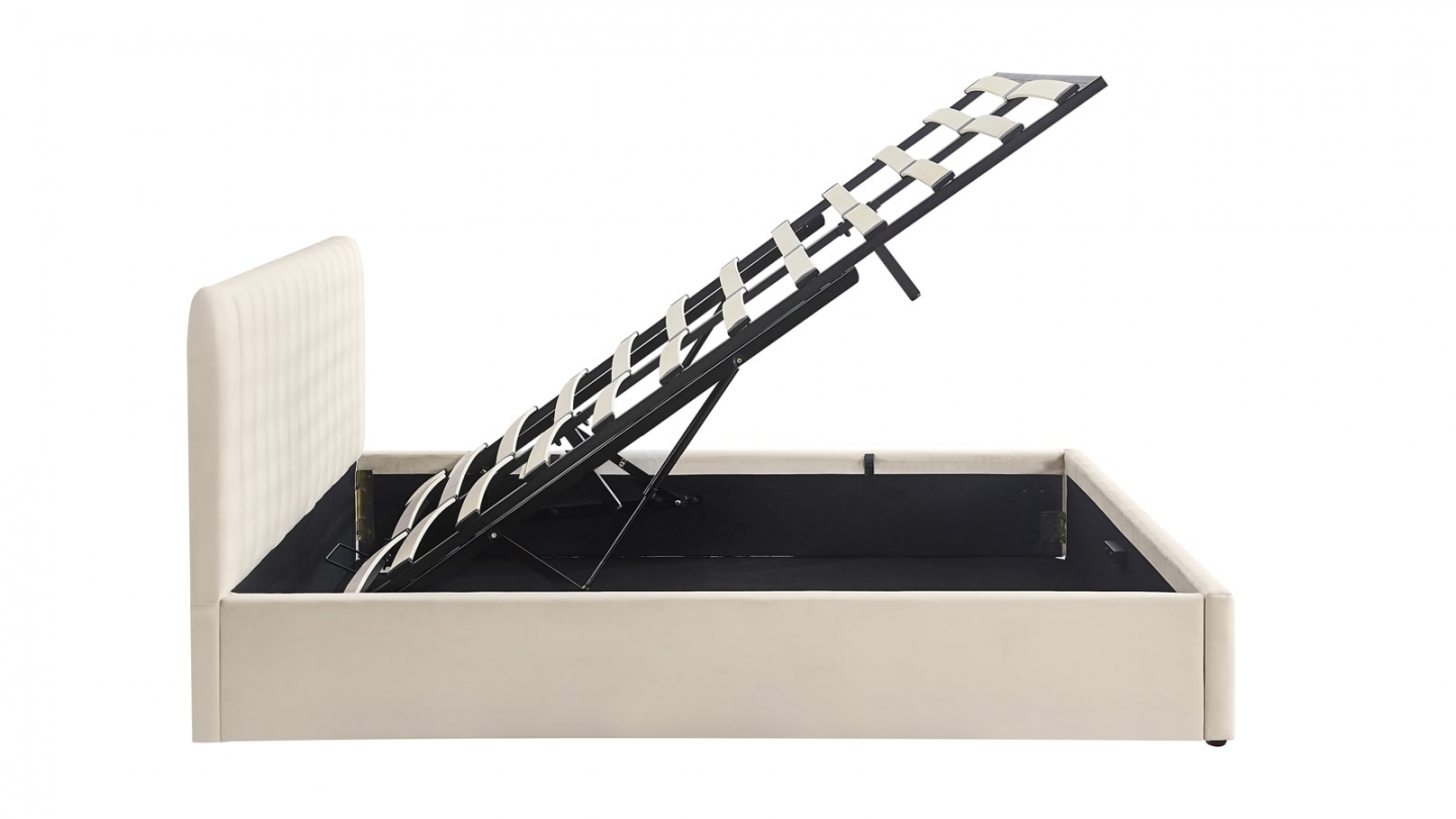 Ensemble Lit coffre adulte 140x190cm avec tête de lit en velours beige - Ava + Matelas mémoire de forme - Dual Confort Ensemble Lit coffre adulte 140x190cm avec tête de lit en velours beige - Ava + Matelas mémoire de forme - Dual Confort