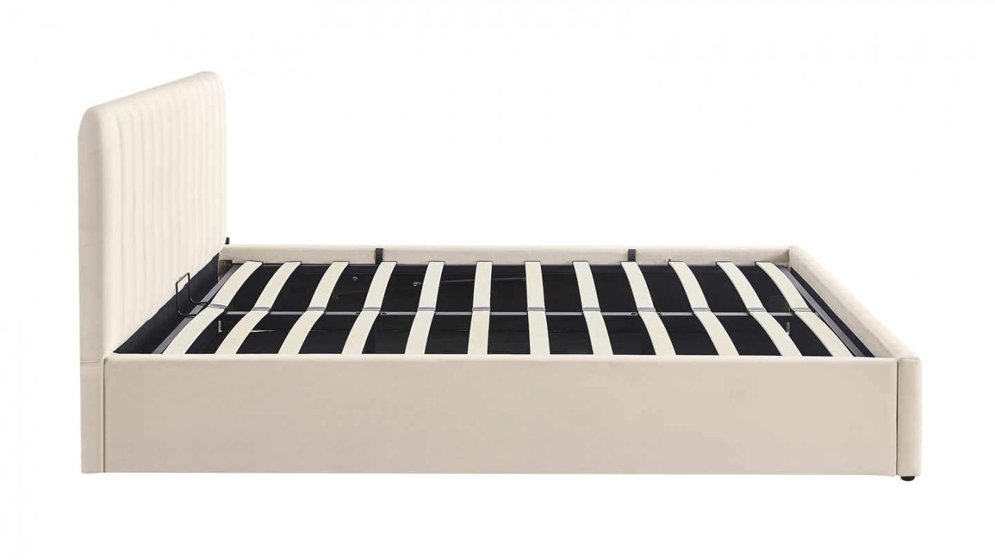 Ensemble Lit coffre adulte 140x190cm avec tête de lit en velours beige - Ava + Matelas mémoire de forme - Dual Confort Ensemble Lit coffre adulte 140x190cm avec tête de lit en velours beige - Ava + Matelas mémoire de forme - Dual Confort