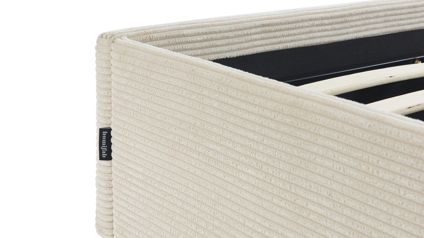 Ensemble Lit coffre adulte 140x190cm en velours côtelé beige avec sommier - Handy + Matelas mémoire de forme - Dual Confort Ensemble Lit coffre adulte 140x190cm en velours côtelé beige avec sommier - Handy + Matelas mémoire de forme - Dual Confort