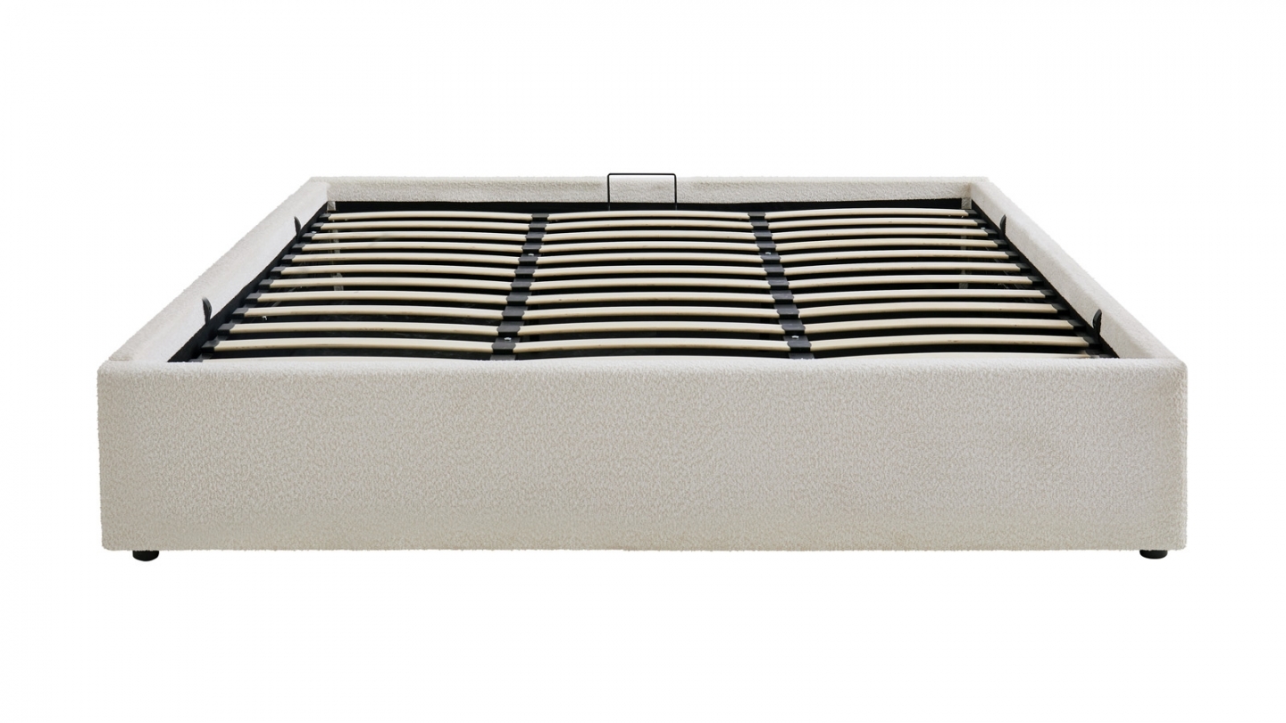 Ensemble Lit coffre adulte 180x200cm en tissu bouclé beige avec sommier - Handy + Matelas mémoire de forme - Dual Confort Ensemble Lit coffre adulte 180x200cm en tissu bouclé beige avec sommier - Handy + Matelas mémoire de forme - Dual Confort