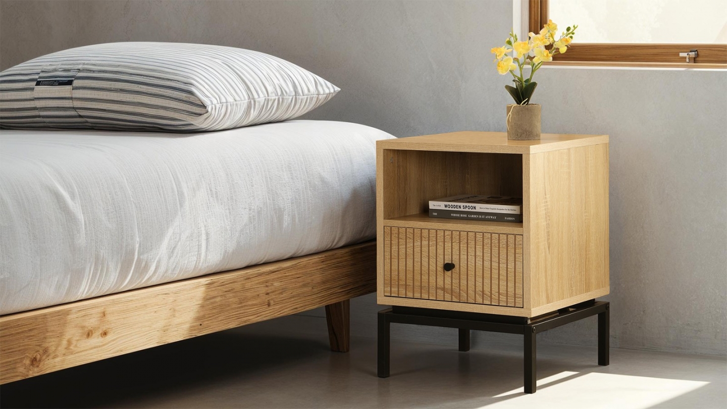 Lot de 2 tables de chevet 1 tiroir effet bois 40 cm - Talia Lot de 2 tables de chevet 1 tiroir effet bois 40 cm - Talia