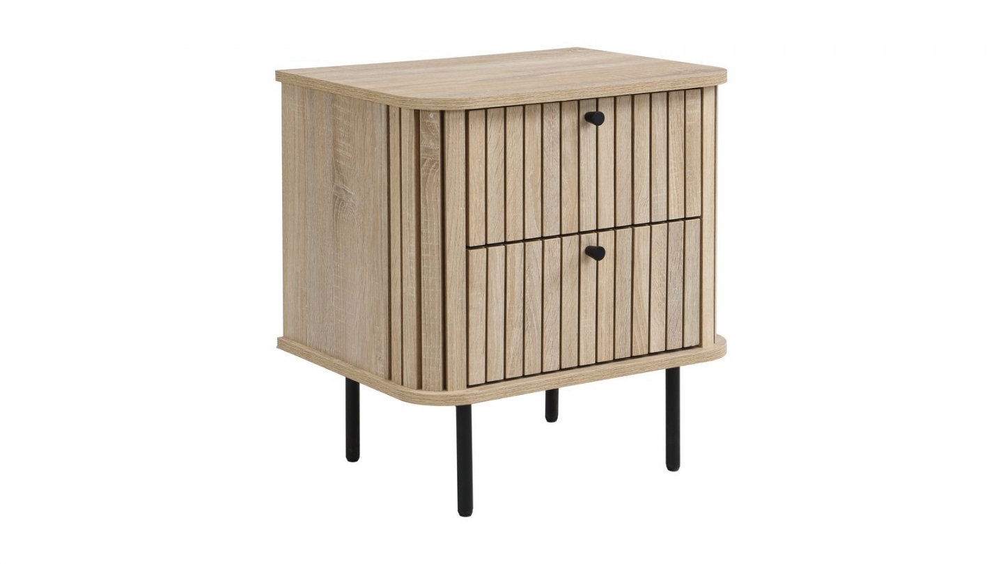 Lot de 2 tables de chevet 2 tiroirs rainurés couleur chêne L50xH55 cm - Solna Lot de 2 tables de chevet 2 tiroirs rainurés couleur chêne L50xH55 cm - Solna