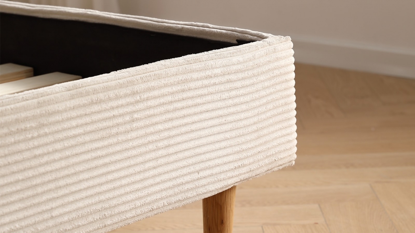 Ensemble Lit adulte 140x190 cm en velours côtelé beige avec tête de lit en cannage Dalia + lot de 2 chevets Bali Ensemble Lit adulte 140x190 cm en velours côtelé beige avec tête de lit en cannage Dalia + lot de 2 chevets Bali