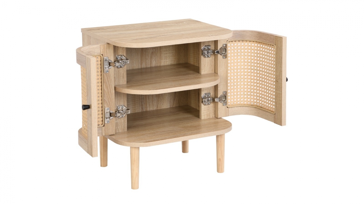 Ensemble Lit adulte 140x190 cm en velours côtelé beige avec tête de lit en cannage Dalia + lot de 2 chevets Bali Ensemble Lit adulte 140x190 cm en velours côtelé beige avec tête de lit en cannage Dalia + lot de 2 chevets Bali