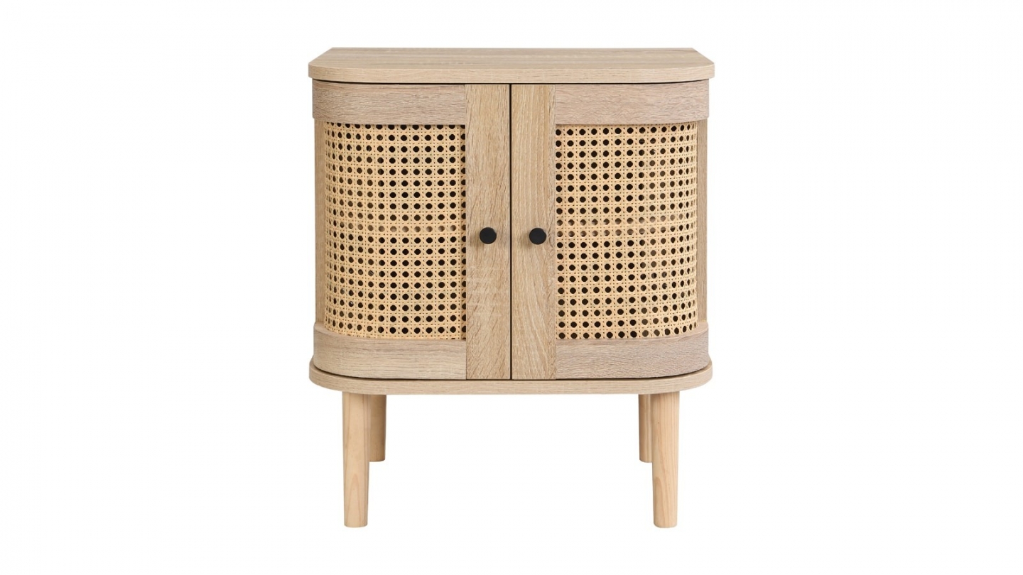 Ensemble Lit adulte 140x190 cm en velours côtelé beige avec tête de lit en cannage Dalia + lot de 2 chevets Bali Ensemble Lit adulte 140x190 cm en velours côtelé beige avec tête de lit en cannage Dalia + lot de 2 chevets Bali