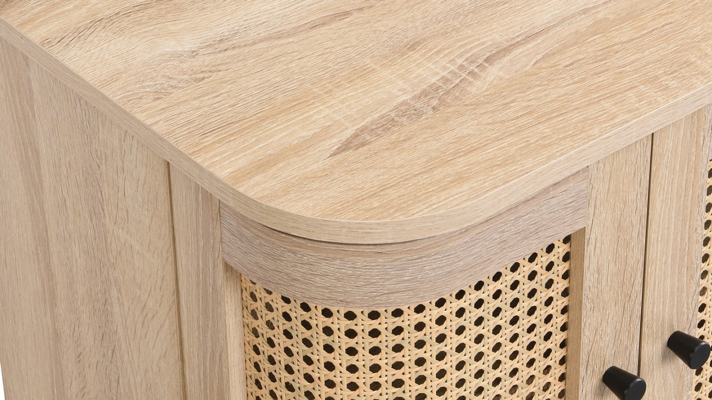 Ensemble Lit adulte 140x190 cm en velours côtelé beige avec tête de lit en cannage Dalia + lot de 2 chevets Bali Ensemble Lit adulte 140x190 cm en velours côtelé beige avec tête de lit en cannage Dalia + lot de 2 chevets Bali