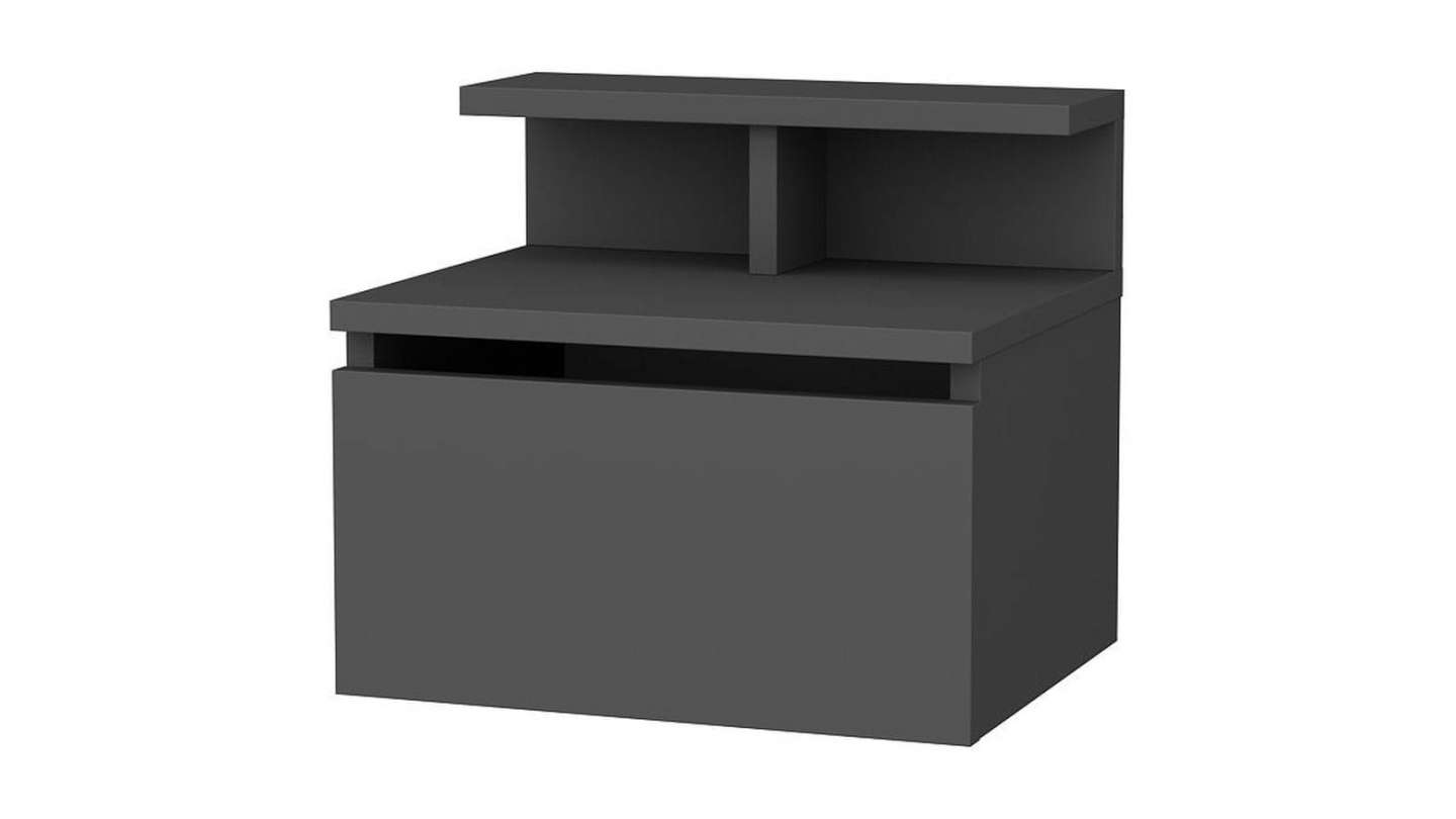 Table de chevet suspendue 1 porte gris anthracite 40 cm - Mara Table de chevet suspendue 1 porte gris anthracite 40 cm - Mara