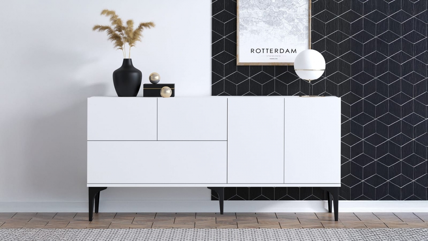 Buffet 5 portes blanc 150 cm - Tavira Buffet 5 portes blanc 150 cm - Tavira