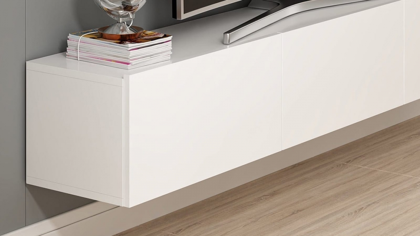 Meuble TV suspendu 3 portes blanc 180 cm - Veria Meuble TV suspendu 3 portes blanc 180 cm - Veria