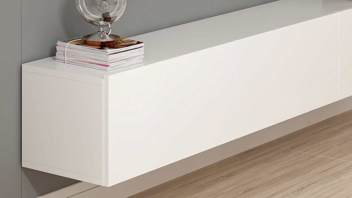 Meuble TV suspendu 3 portes blanc 180 cm - Veria Meuble TV suspendu 3 portes blanc 180 cm - Veria