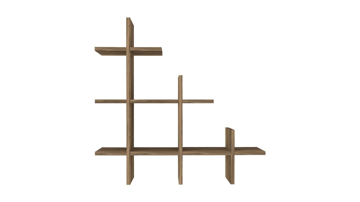 Etagère murale asymétrique 3 niveaux effet Noyer - Faro Etagère murale asymétrique 3 niveaux effet Noyer - Faro