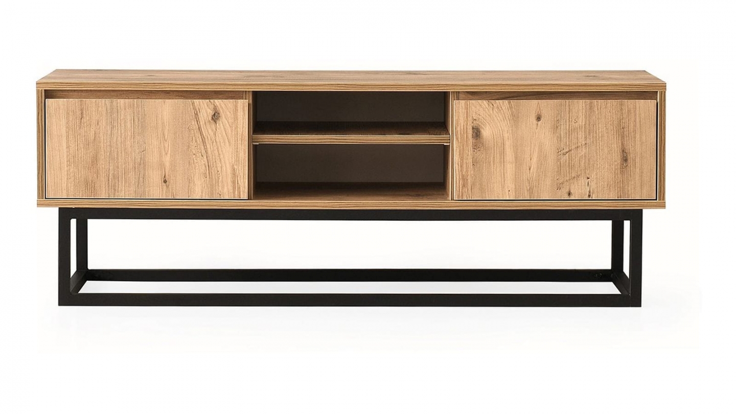 Meuble TV 2 tiroirs 2 niches effet bois 180 cm - Parma Meuble TV 2 tiroirs 2 niches effet bois 180 cm - Parma