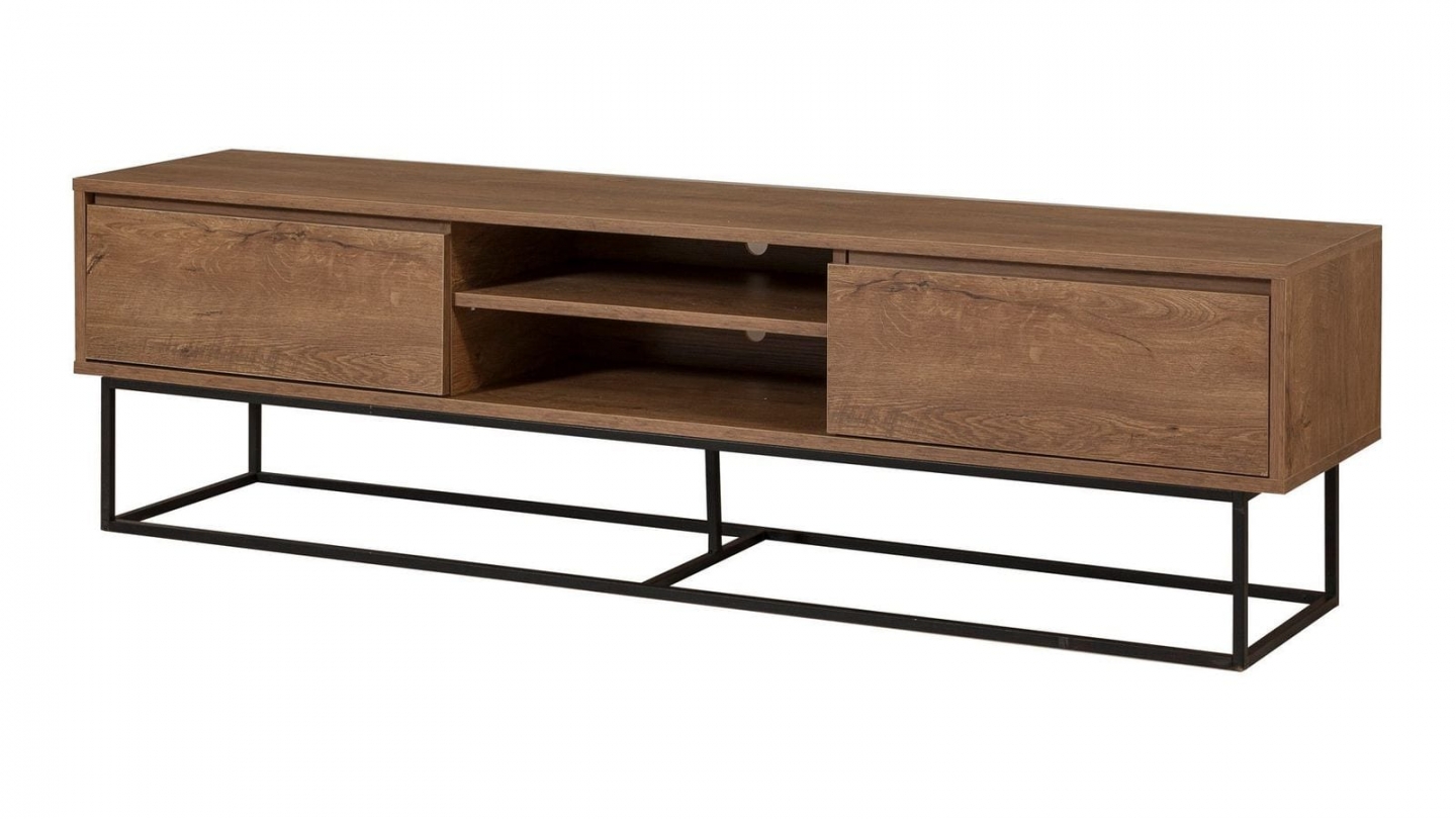 Meuble TV 2 tiroirs 2 niches effet noyer 180 cm - Nerio Meuble TV 2 tiroirs 2 niches effet noyer 180 cm - Nerio