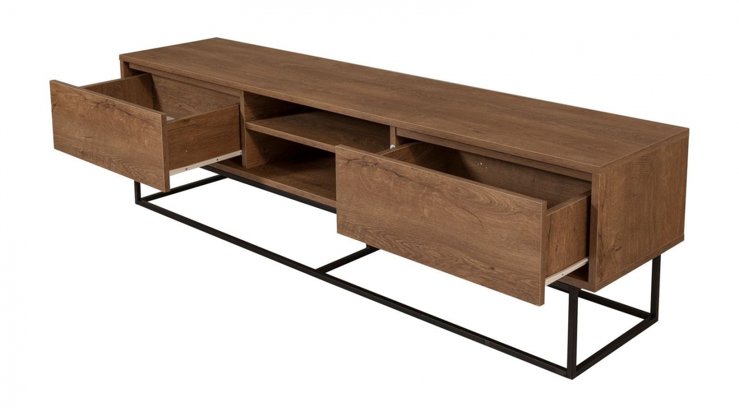 Meuble TV 2 tiroirs 2 niches effet noyer 180 cm - Nerio Meuble TV 2 tiroirs 2 niches effet noyer 180 cm - Nerio