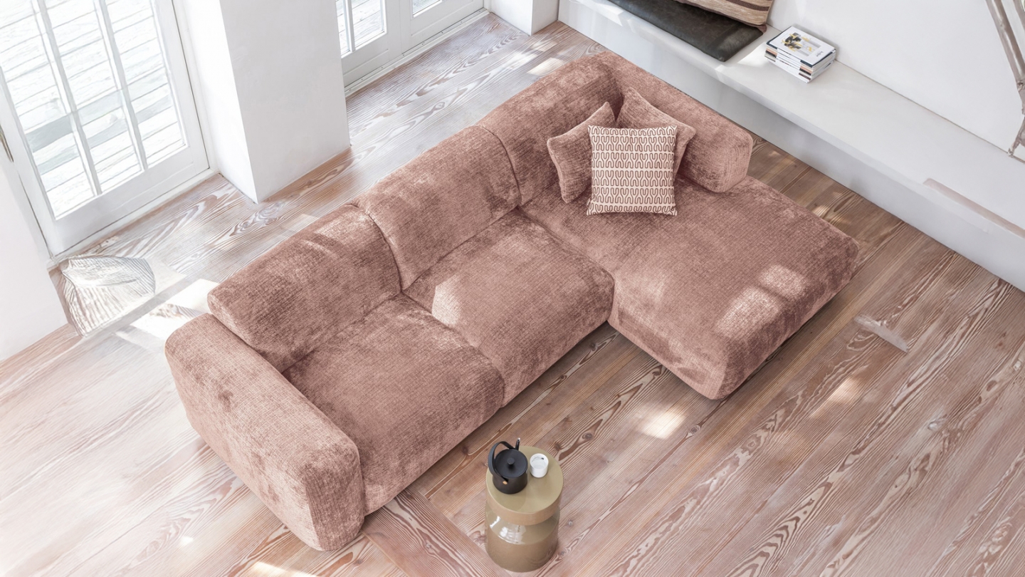 Canapé d'angle à gauche en tissu chenille vieux rose - Cloud Canapé d'angle à gauche en tissu chenille vieux rose - Cloud