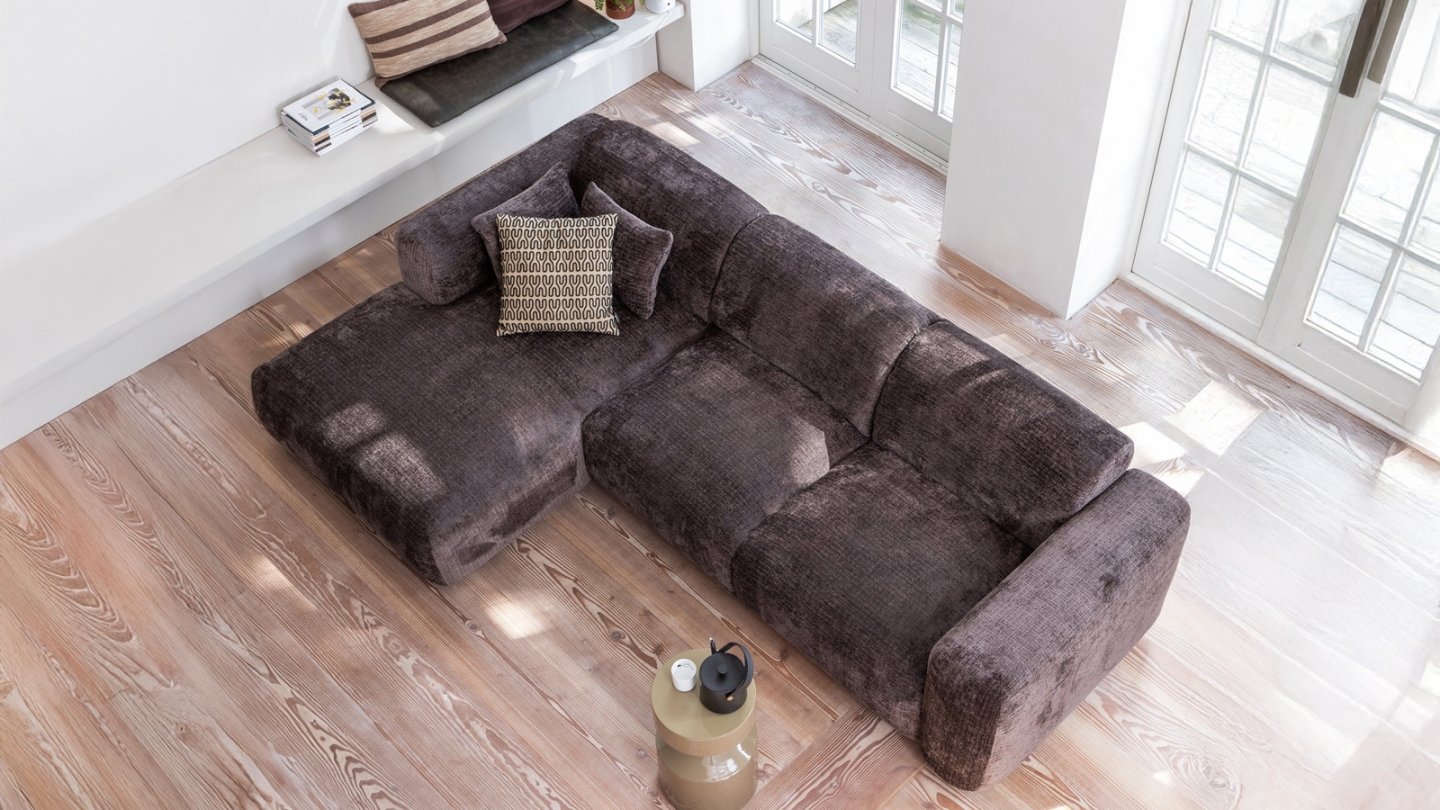 Canapé d'angle à gauche en tissu chenille marron - Cloud Canapé d'angle à gauche en tissu chenille marron - Cloud