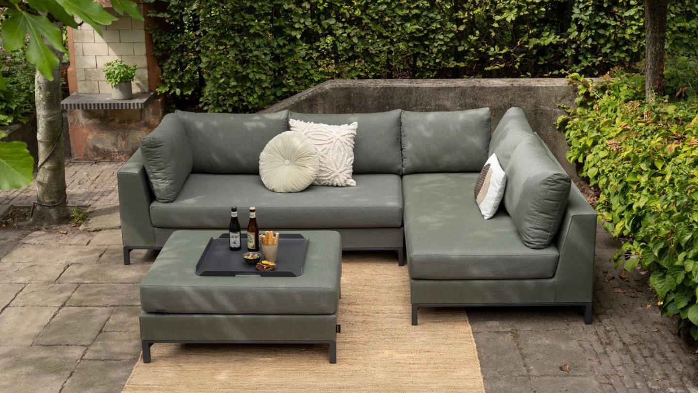 Salon de jardin d’angle droit en alu gris foncé/sauge - Sicilie Salon de jardin d’angle droit en alu gris foncé/sauge - Sicilie