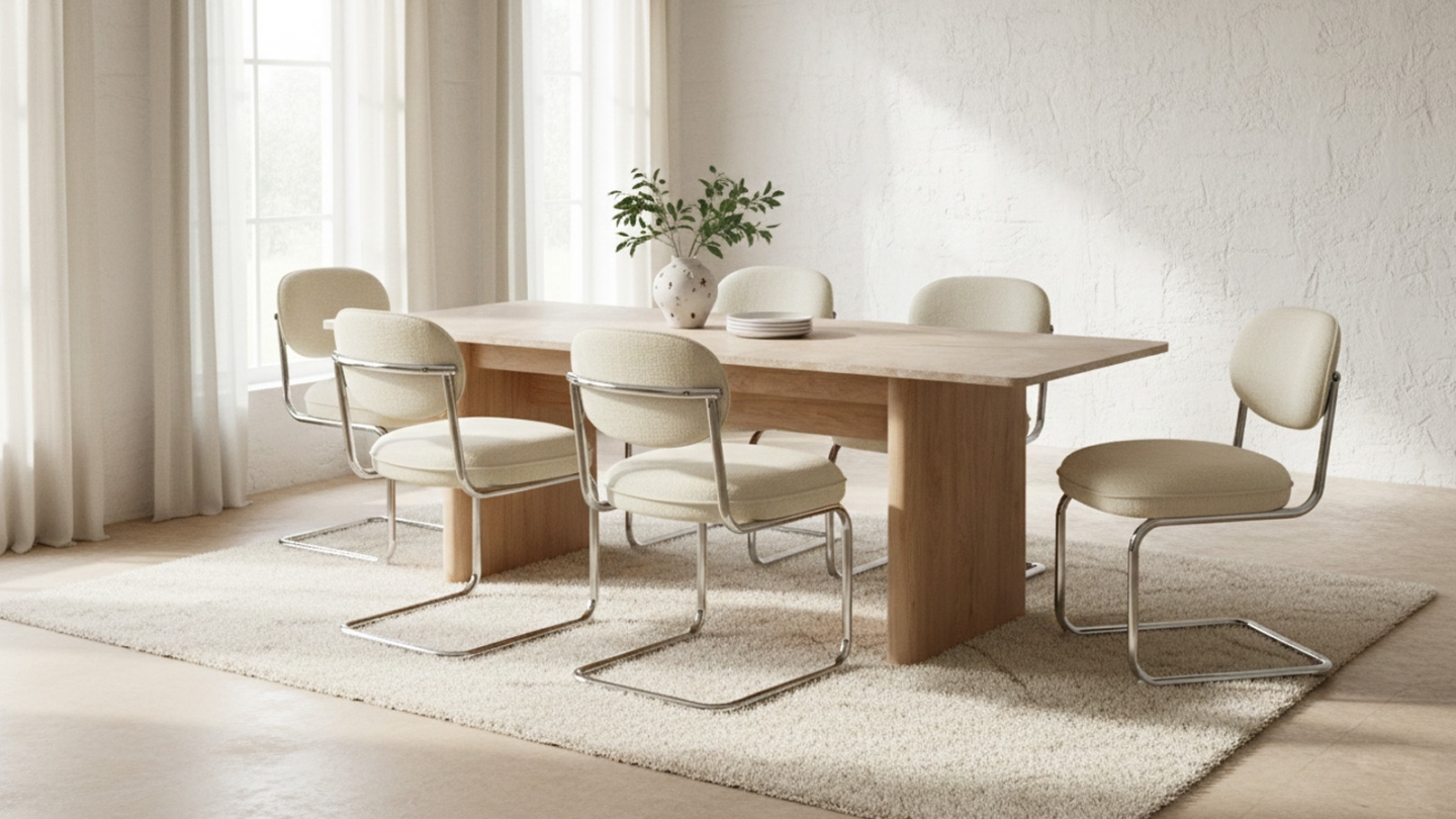 Table à manger extensible rectangulaire effet Chêne et Travertin 160/200 cm - Luis Table à manger extensible rectangulaire effet Chêne et Travertin 160/200 cm - Luis