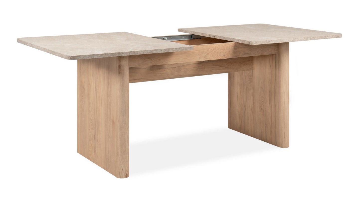 Table à manger extensible rectangulaire effet Chêne et Travertin 160/200 cm - Luis Table à manger extensible rectangulaire effet Chêne et Travertin 160/200 cm - Luis