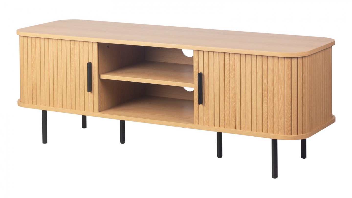 Meuble TV 2 portes 2 niches effet Chêne 120 cm - Sora Meuble TV 2 portes 2 niches effet Chêne 120 cm - Sora