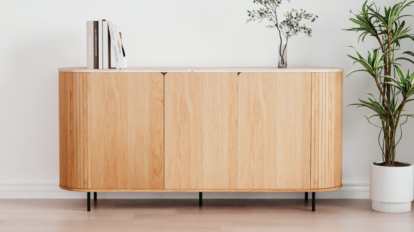 Buffet 2 portes effet Chêne et Travertin 160 cm - Juna Buffet 2 portes effet Chêne et Travertin 160 cm - Juna