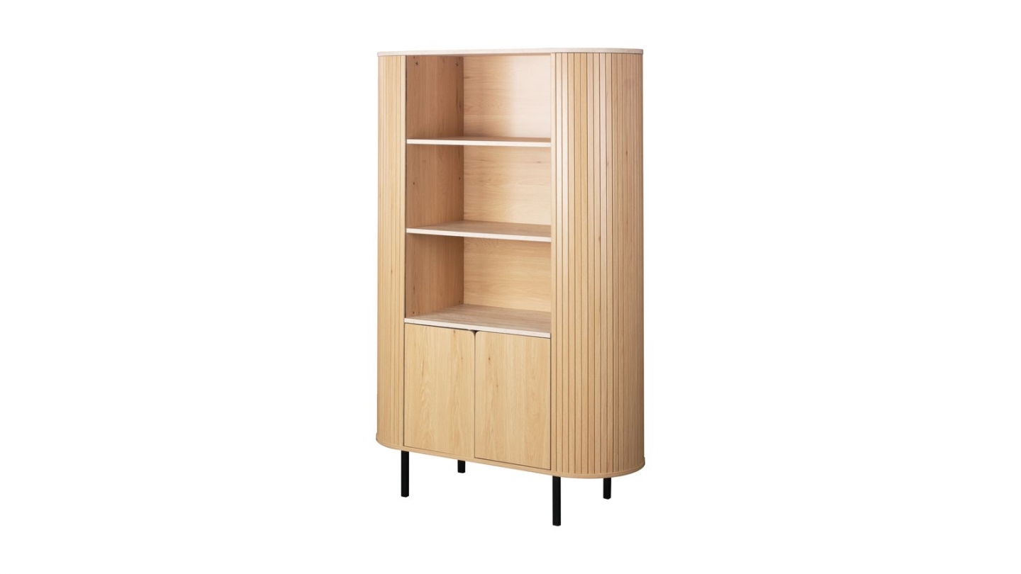 Buffet haut 2 portes 3 niches effet Chêne et Travertin 100 cm - Juna Buffet haut 2 portes 3 niches effet Chêne et Travertin 100 cm - Juna