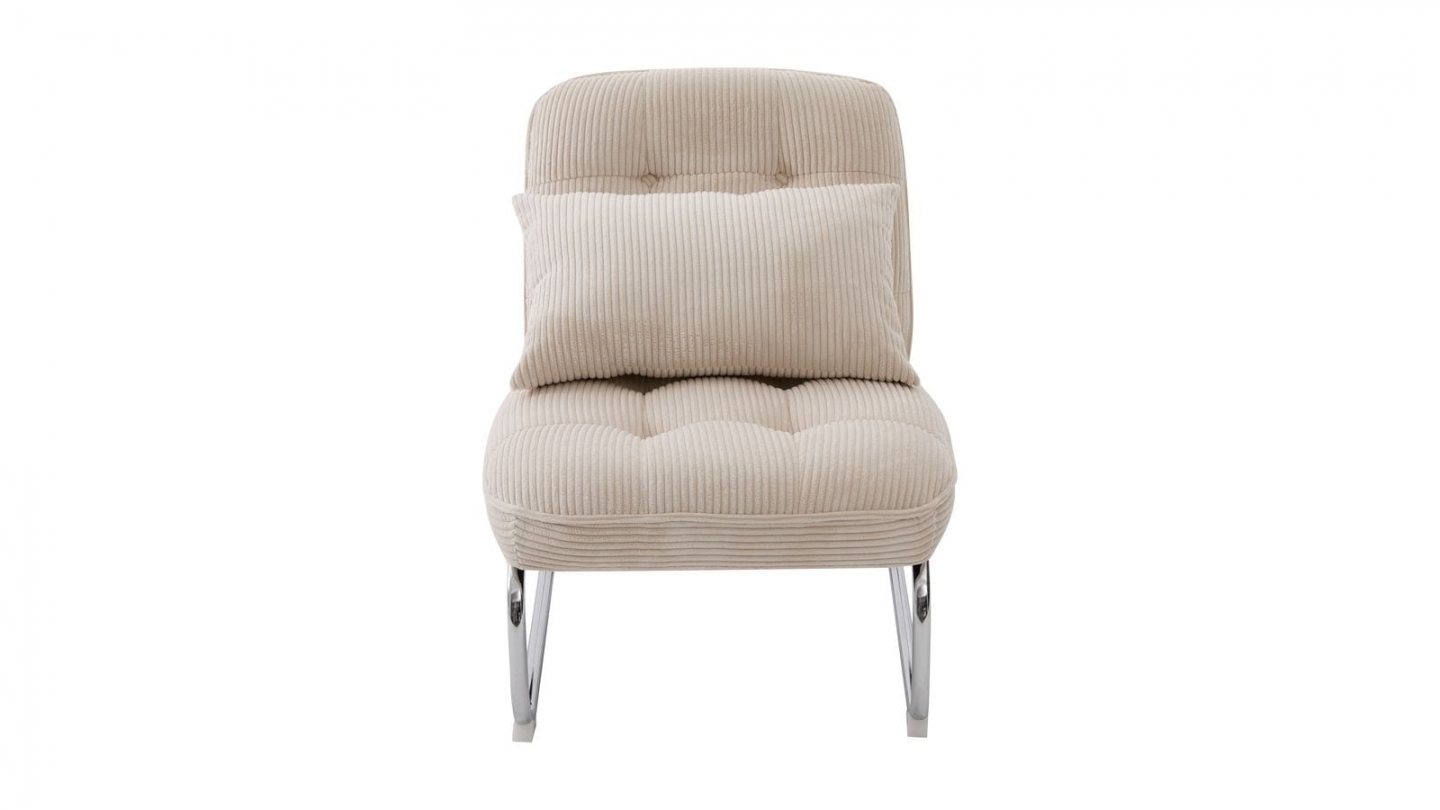 Fauteuil en velours côtelé beige, piètement chromé - Marvin Fauteuil en velours côtelé beige, piètement chromé - Marvin