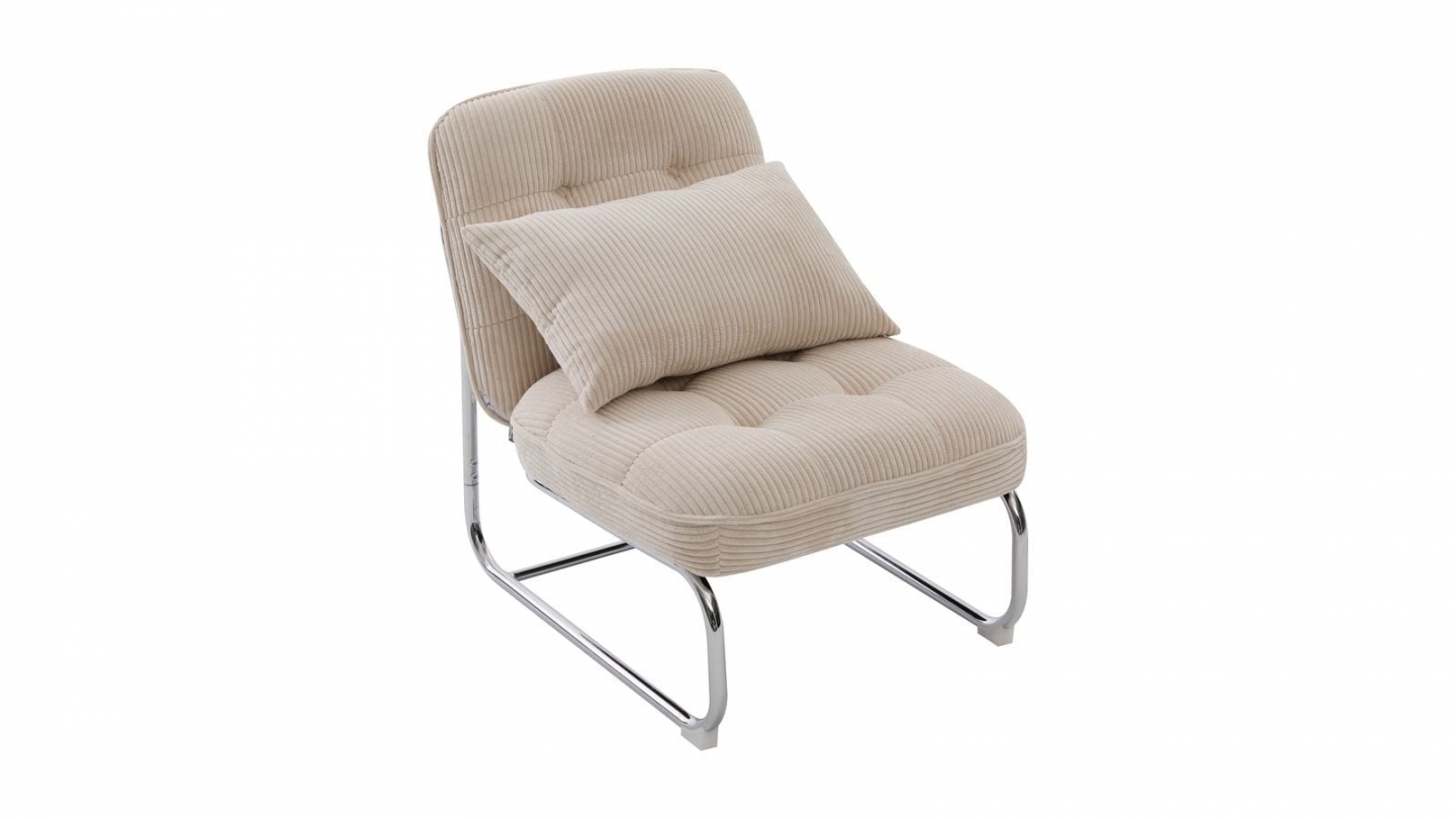 Fauteuil en velours côtelé beige, piètement chromé - Marvin Fauteuil en velours côtelé beige, piètement chromé - Marvin