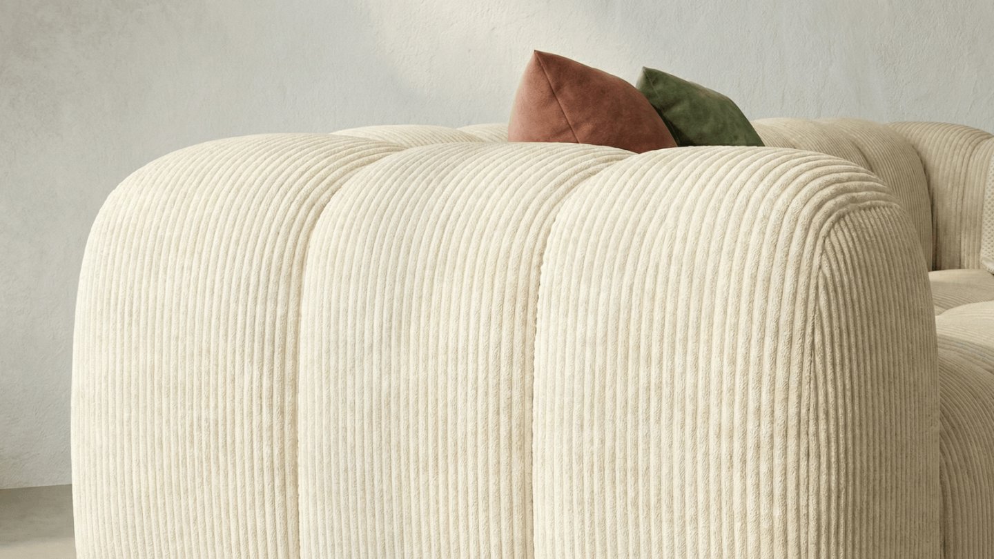 Canapé droit 3 places en velours côtelé beige - Nuvola Canapé droit 3 places en velours côtelé beige - Nuvola