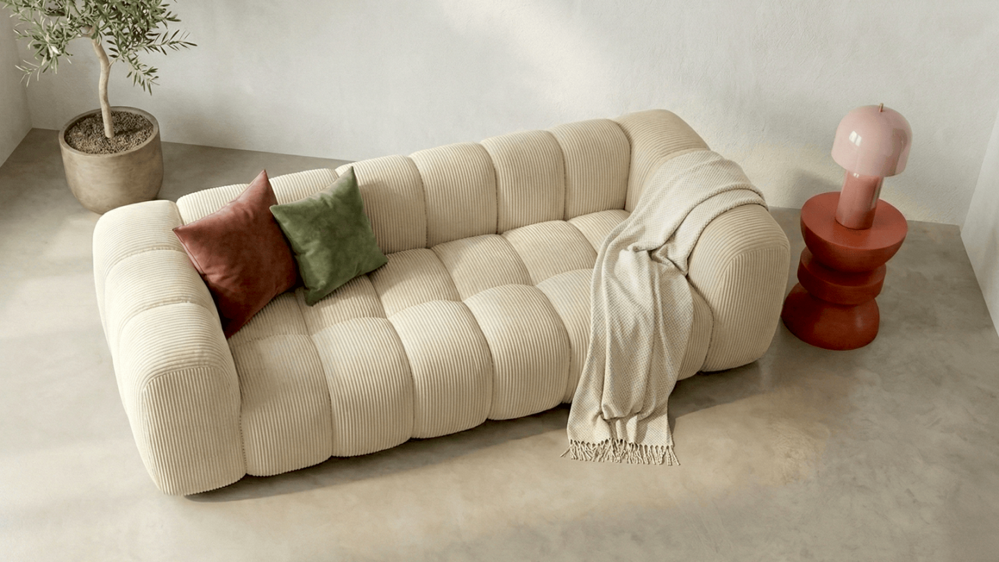 Canapé droit 3 places en velours côtelé beige - Nuvola Canapé droit 3 places en velours côtelé beige - Nuvola
