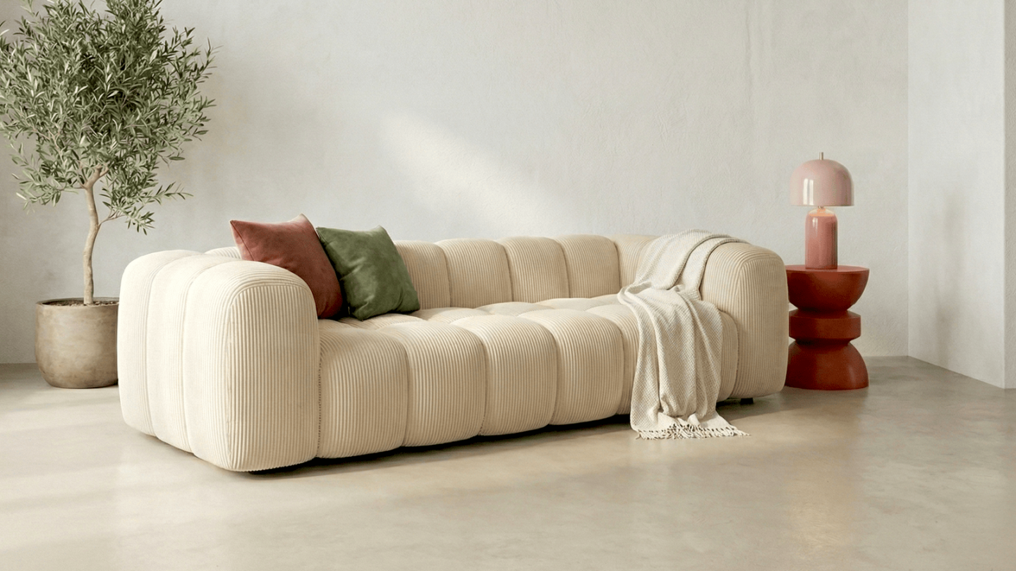 Canapé droit 3 places en velours côtelé beige - Nuvola Canapé droit 3 places en velours côtelé beige - Nuvola