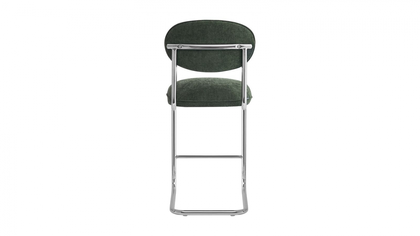 Lot de 2 tabourets de bar en tissu chenille vert, piètement chromé - Lou Lot de 2 tabourets de bar en tissu chenille vert, piètement chromé - Lou