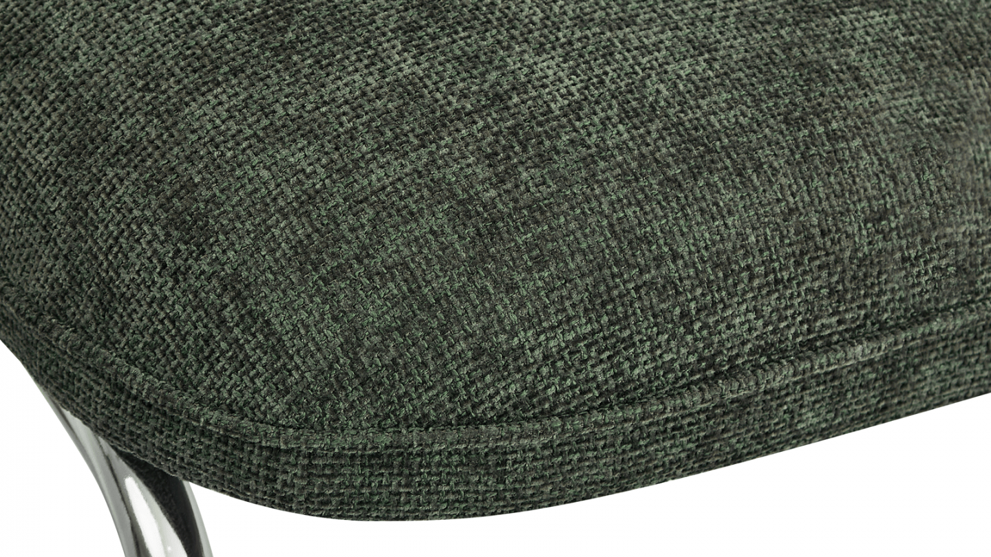 Lot de 2 tabourets de bar en tissu chenille vert, piètement chromé - Lou Lot de 2 tabourets de bar en tissu chenille vert, piètement chromé - Lou