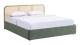 Lit coffre adulte 160x200 cm en velours côtelé vert avec tête de lit en bois et cannage - Elsa