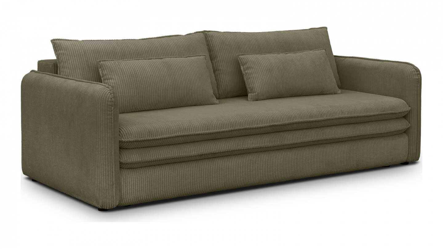 Canapé convertible 3 places en velours côtelé vert kaki - Baya Canapé convertible 3 places en velours côtelé vert kaki - Baya