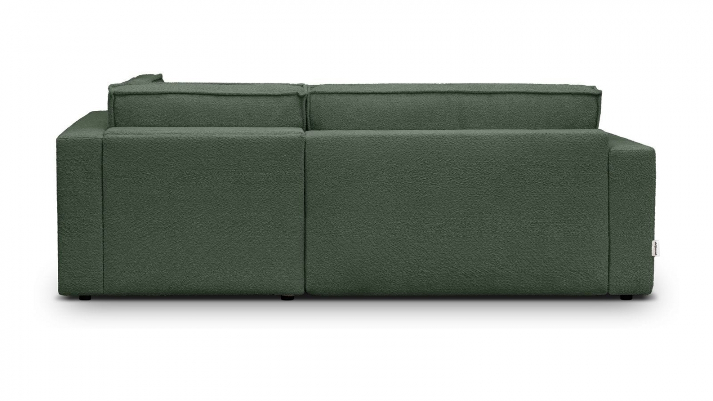 Canapé d'angle ouvert à droite convertible 3 places en tissu bouclé vert foncé - Emma Canapé d'angle ouvert à droite convertible 3 places en tissu bouclé vert foncé - Emma