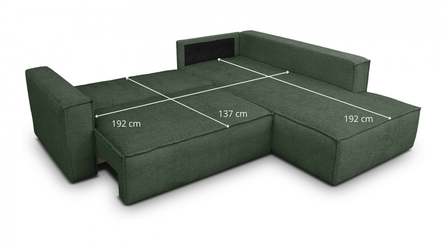 Canapé d'angle ouvert à droite convertible 3 places en tissu bouclé vert foncé - Emma Canapé d'angle ouvert à droite convertible 3 places en tissu bouclé vert foncé - Emma