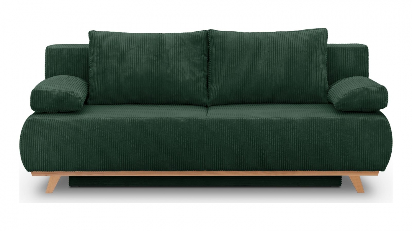 EN ARRET - Canapé convertible 3 places avec coffre de rangement en velours côtelé vert - Laria EN ARRET - Canapé convertible 3 places avec coffre de rangement en velours côtelé vert - Laria