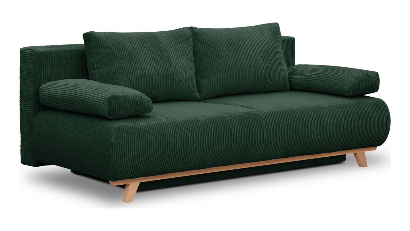 EN ARRET - Canapé convertible 3 places avec coffre de rangement en velours côtelé vert - Laria EN ARRET - Canapé convertible 3 places avec coffre de rangement en velours côtelé vert - Laria