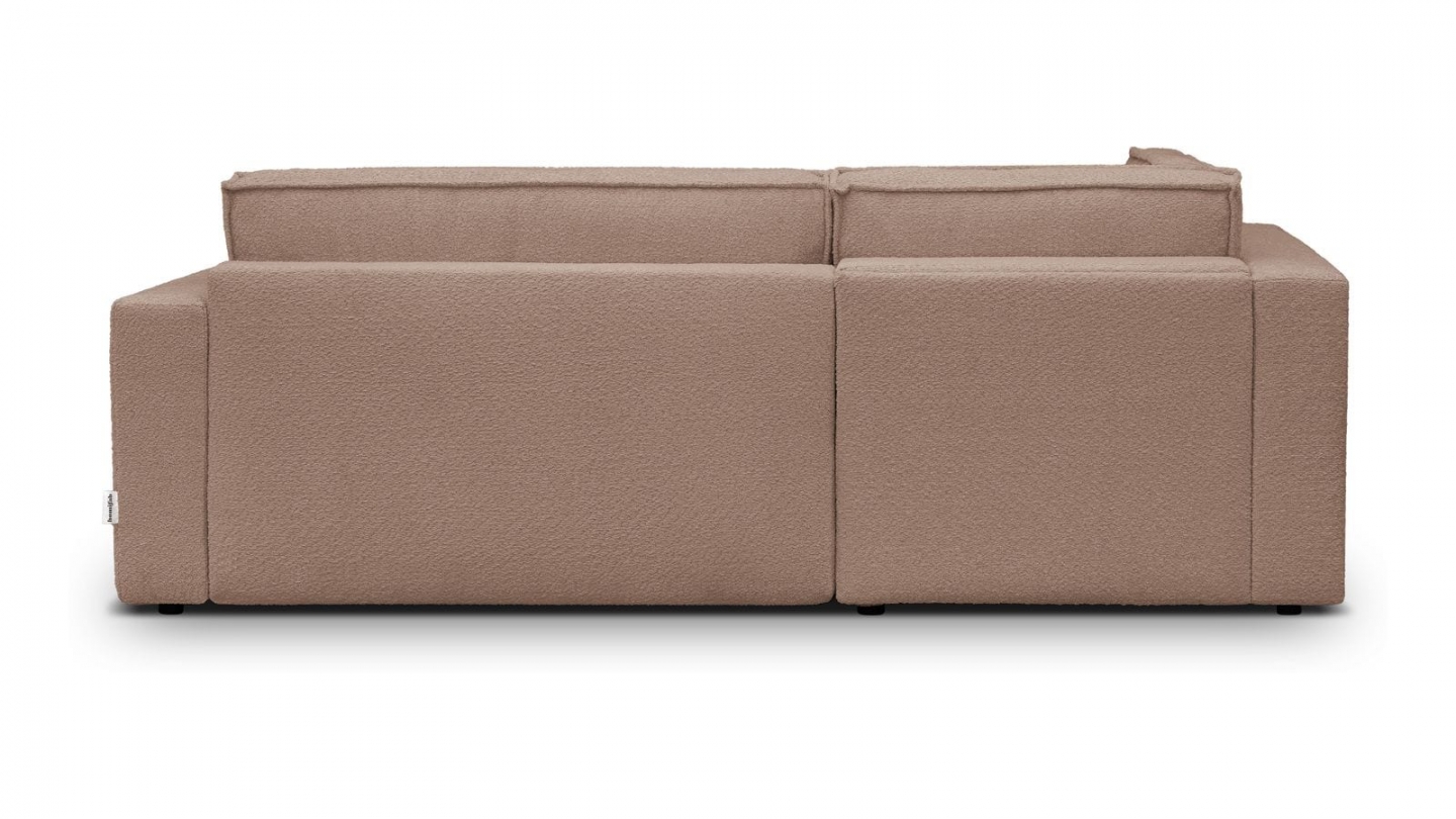 Canapé d'angle ouvert à gauche convertible 3 places en tissu bouclé rose poudré - Emma Canapé d'angle ouvert à gauche convertible 3 places en tissu bouclé rose poudré - Emma