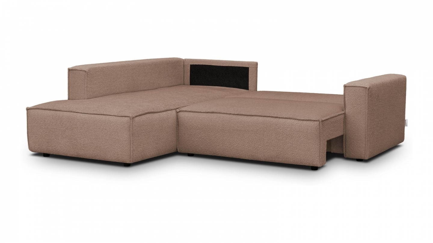 Canapé d'angle ouvert à gauche convertible 3 places en tissu bouclé rose poudré - Emma Canapé d'angle ouvert à gauche convertible 3 places en tissu bouclé rose poudré - Emma