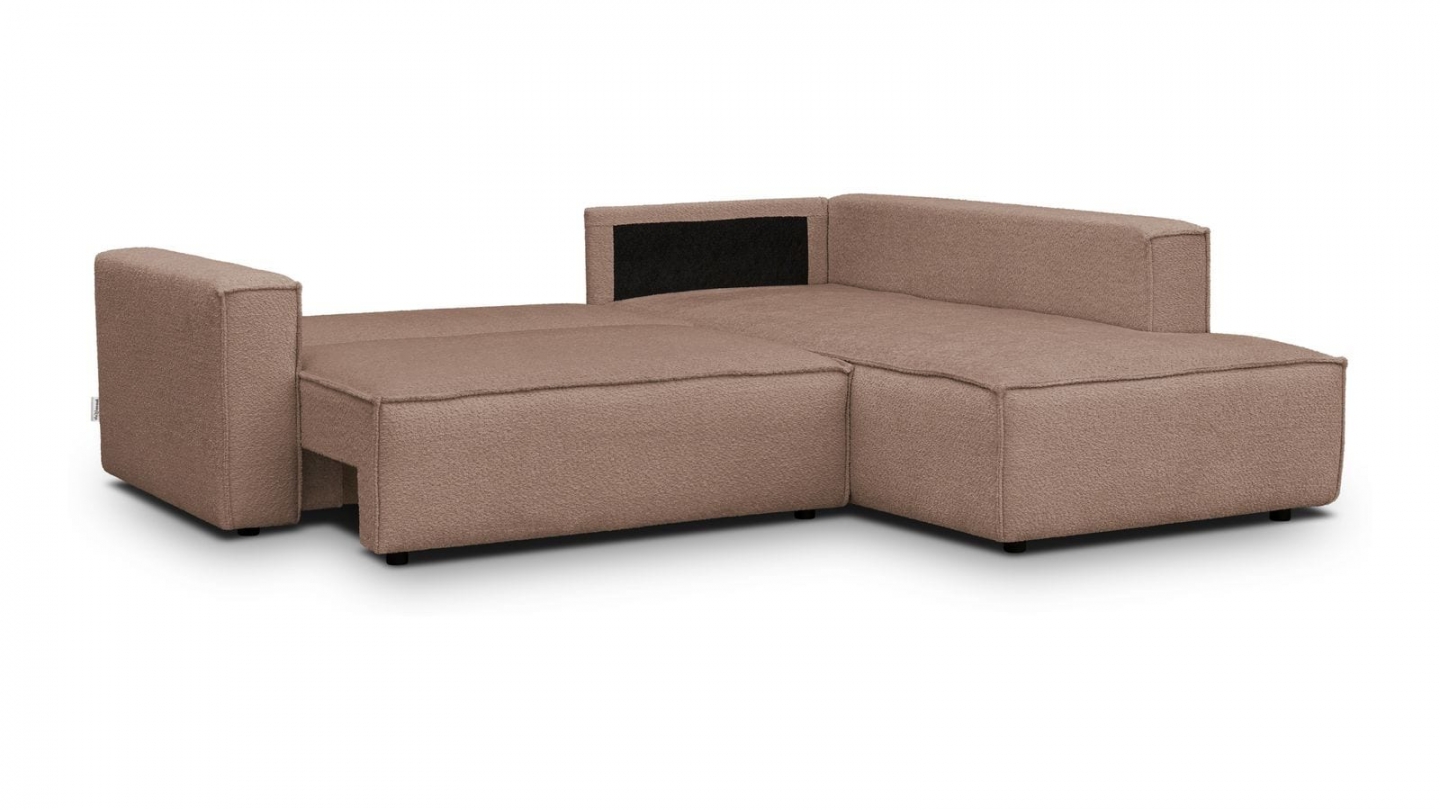 Canapé d'angle ouvert à droite convertible 3 places en tissu bouclé rose poudré - Emma Canapé d'angle ouvert à droite convertible 3 places en tissu bouclé rose poudré - Emma