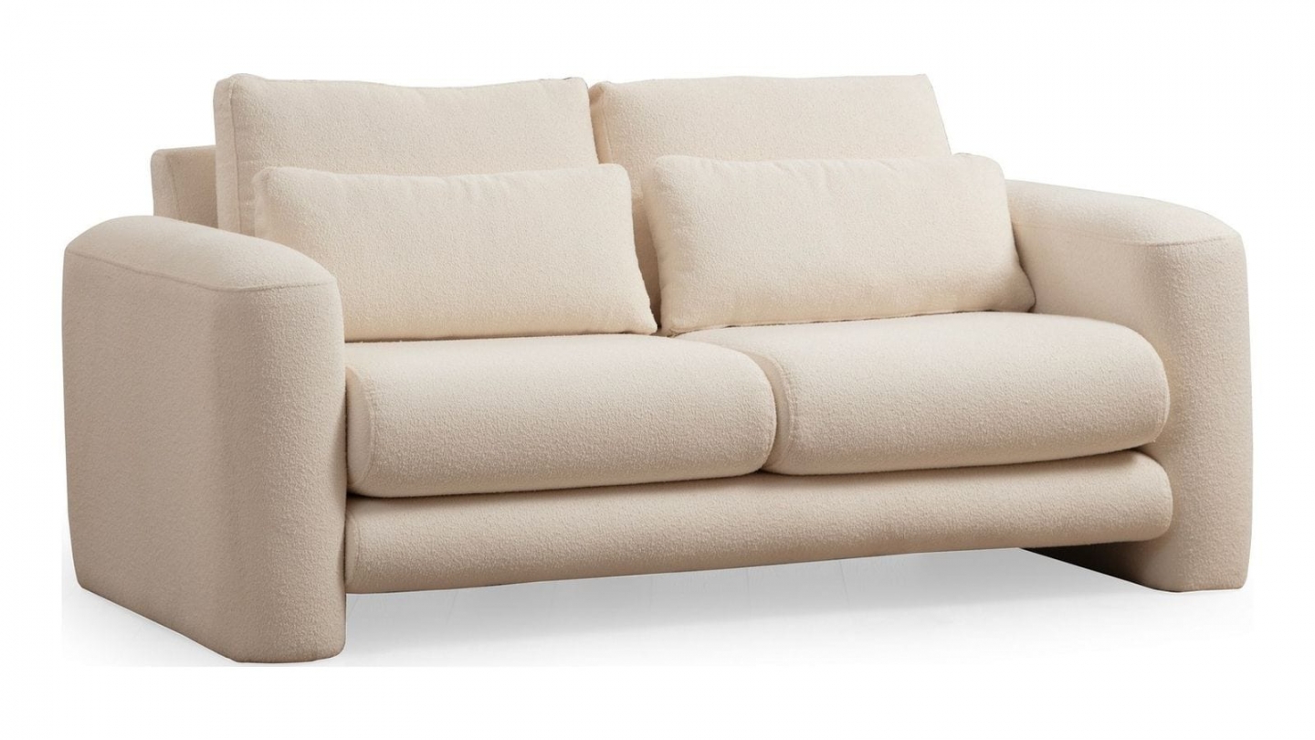 Canapé droit 2 places en tissu teddy beige - Amaya Canapé droit 2 places en tissu teddy beige - Amaya