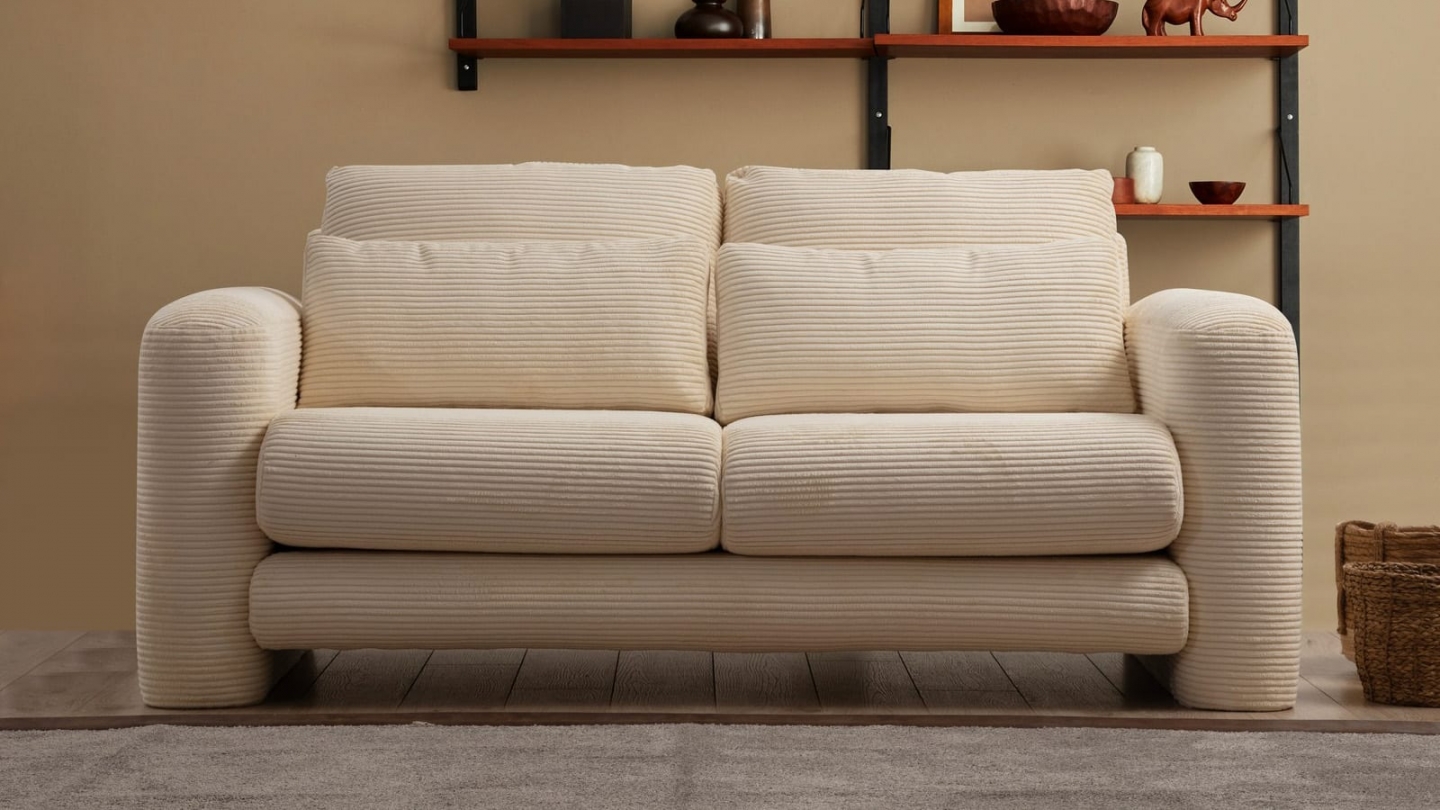 Canapé droit 2 places en velours côtelé beige - Amaya Canapé droit 2 places en velours côtelé beige - Amaya